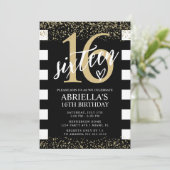 Schwarze und weiße Streifen mit Gold Einladung (Stehend Vorderseite)