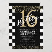 Schwarze und weiße Streifen mit Gold Einladung (Vorne/Hinten)