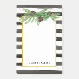 Schwarze und weiße Streifen mit Gold und Pine Coni Post-it Klebezettel