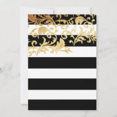 Schwarze und weiße Streifen mit goldfarbenem Braut Einladung (Rückseite)