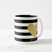 Schwarze und weiße Streifen mit goldfarbenem Herze Zweifarbige Tasse (VorderseiteRechts)