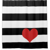 Schwarze und weiße Streifen mit rotem Herzen Duschvorhang (Vorderseite)