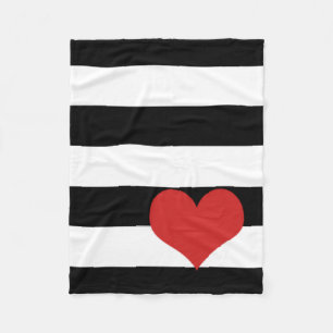 Schwarze und weiße Streifen mit rotem Herzen Fleecedecke