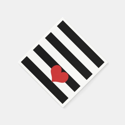 Schwarze und weiße Streifen mit rotem Herzen Serviette (Ecke)