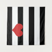 Schwarze und weiße Streifen mit rotem Herzen Wandteppich (Vorderseite (Horizontal))