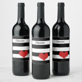 Schwarze und weiße Streifen mit rotem Herzen Weinetikett (Flaschen)