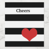 Schwarze und weiße Streifen mit rotem Herzen Weinetikett (Einzelnes Label)