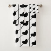 Schwarze und weiße Streifen mit schwarzen Herzen Badhandtuch Set (Insitu)