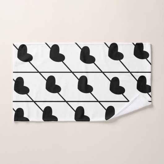 Schwarze und weiße Streifen mit schwarzen Herzen Badhandtuch Set (Handtuch)