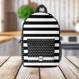 Schwarze und weiße Streifen und Polka-Punkte mit M Bedruckter Rucksack