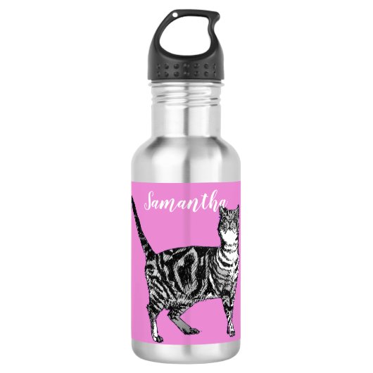 Schwarze und weiße Tablette Katzen Rosa Flasche Wa Edelstahlflasche (Vorderseite)