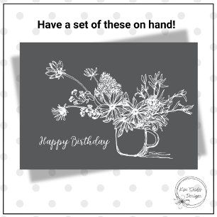 Schwarze und weiße Tasse mit Blumen Geburtstagskar Dankeskarte