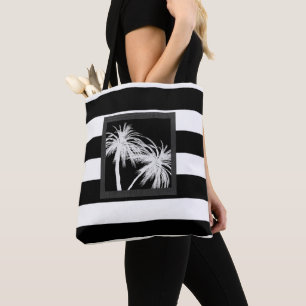 Schwarze und weiße tropische Palmen modern chic Tasche