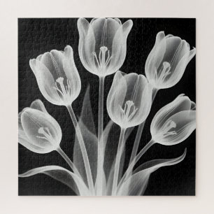 Schwarze und weiße Tulpen Elegantes Monochrom Puzzle