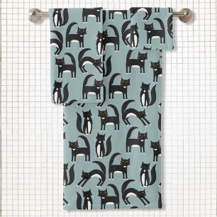 Schwarze und weiße Tuxedo-Katzen Badhandtuch Set