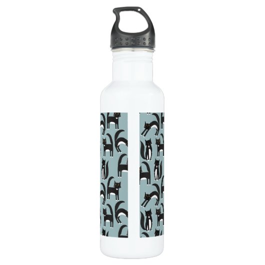 Schwarze und weiße Tuxedo-Katzen Edelstahlflasche (Rückseite)