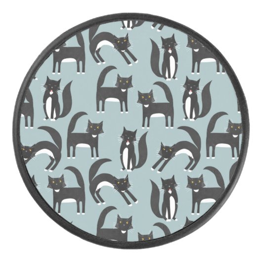 Schwarze und weiße Tuxedo Katzen Eishockey Puck (Vorderseite)