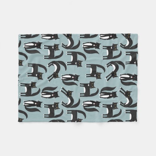 Schwarze und weiße Tuxedo Katzen Fleecedecke (Vorderseite (Horizontal))