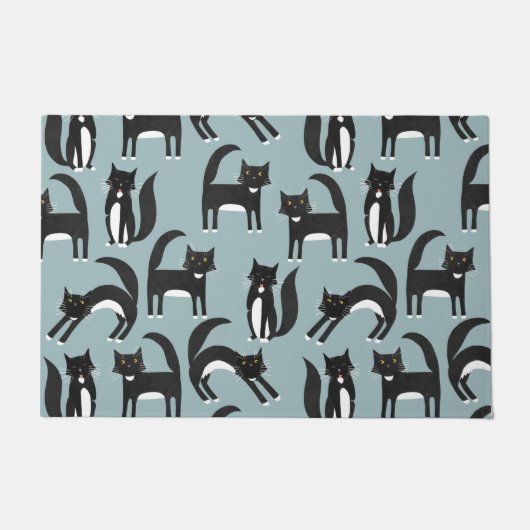 Schwarze und weiße Tuxedo Katzen Fußmatte (Vorderseite)