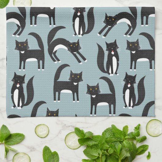 Schwarze und weiße Tuxedo Katzen Geschirrtuch (Gefaltet)