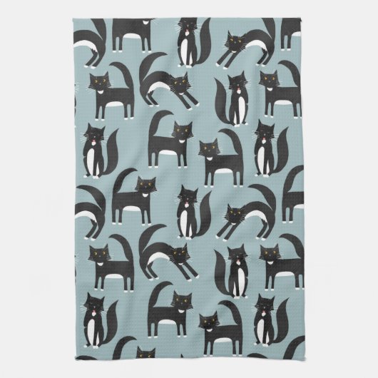 Schwarze und weiße Tuxedo Katzen Geschirrtuch (Vertikal)