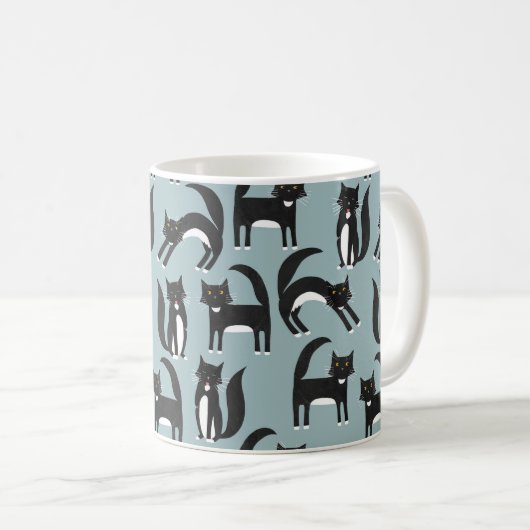 Schwarze und weiße Tuxedo-Katzen Kaffeetasse (VorderseiteRechts)