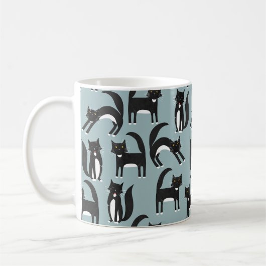 Schwarze und weiße Tuxedo-Katzen Kaffeetasse (Links)