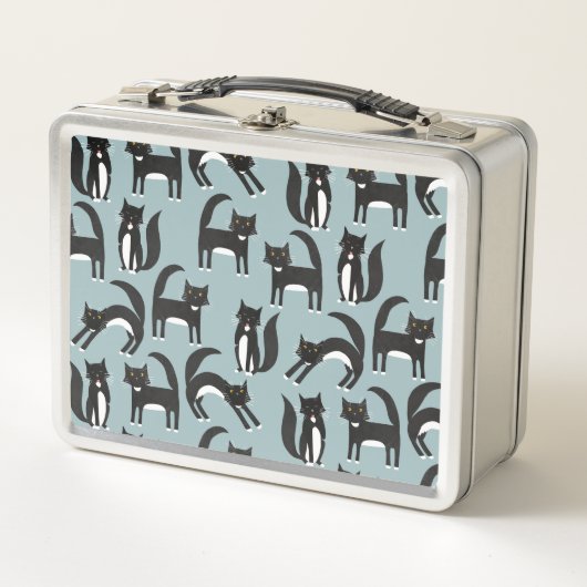 Schwarze und weiße Tuxedo-Katzen Metall Brotdose (Vorderseite)