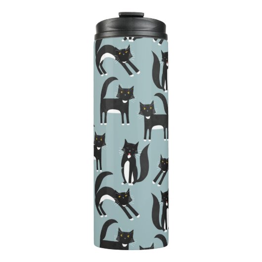 Schwarze und weiße Tuxedo Katzen Thermosbecher (Vorderseite)