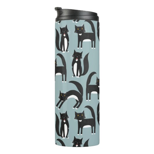 Schwarze und weiße Tuxedo Katzen Thermosbecher (Nach rechts gedreht)