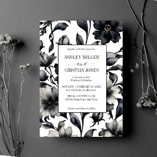 Schwarze und weiße Vintage-Blumen elegante Hochzei Einladung