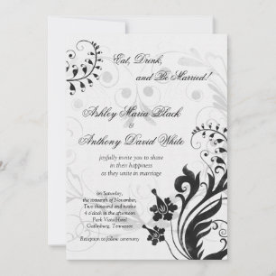 Schwarze und weiße Vintage-Blumen-Hochzeitseinladu Einladung