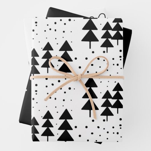 Schwarze und weiße Weihnachtsbäume Schneeflocken H Geschenkpapier Set (Beispiel)