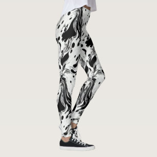 Schwarze und weiße weiße verwelkende flüssige Polk Leggings