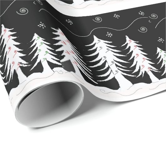 Schwarze und weiße weiße Weihnachtsbaumen Geschenkpapier (Rolleneckpunkt)