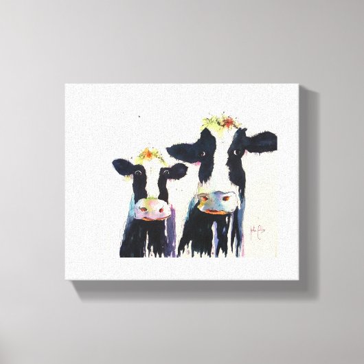 Schwarze und weiße, weißliche Kühe aus Originalwas Leinwanddruck (Vorderseite)