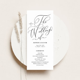 Schwarze und weiße whimsical Kalligrafie-Hochzeit Programm
