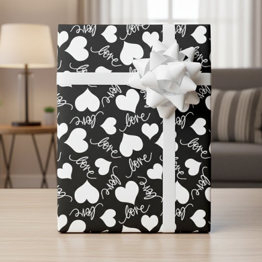 Schwarze und weiße whimsical-kursive Liebe und Her Geschenkpapier