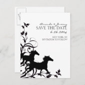 Schwarze und Weiße Wildpferde Save the Date Ankündigungspostkarte (Vorne/Hinten)