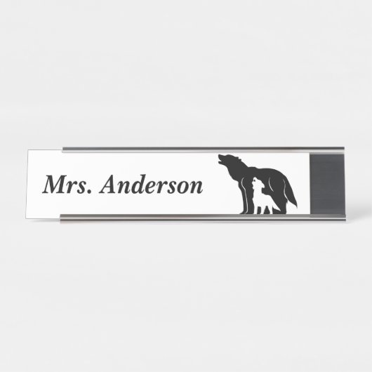 Schwarze und weiße Wölfe Schreibtischnamensplakette (Vorderseite )