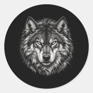 Schwarze und weiße Wolfskopf-Tattoo-Kunst Vinyl-Au Runder Aufkleber