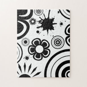 Schwarze und weiße wunderliche Blumen, Kreise, Spr Puzzle