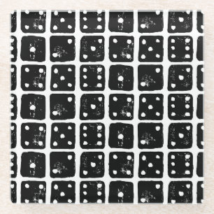 Schwarze und weiße Würfel 1-6 Rustikale Linocut Glasuntersetzer