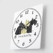 Schwarze und Wheaten Scotties Quadratische Wanduhr (Winkel)
