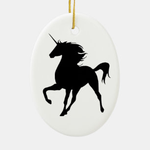Schwarze Unicorn-Silhouette-Oval-Verzierung Keramikornament
