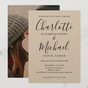 Schwarze Unterschrift Schrift Rustikale Kraft Foto Einladung