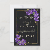 Schwarze Veilchen Blumen Gold Rahmen Save The Date (Vorderseite)