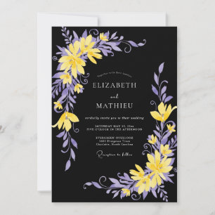 Schwarze Veilchen-Laub-Eukalyptus-Hochzeit Einladung