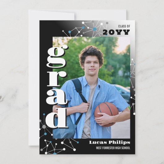 Schwarze Verbindungen 2 in 1 Foto Abschluss Einladung (Vorderseite)