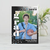 Schwarze Verbindungen 2 in 1 Foto Abschluss Einladung (Stehend Vorderseite)